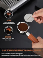54mm Bottomless Portafilter with Puck Screen | Fits for 54mm Breville Machines | Stainless Steel portafilter and Rosewood Handle|Espresso Machine Accessories(Rosewood)