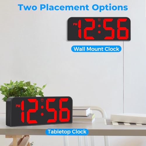 SZELAM Digital Wall Clock, 9.6” LED Large Digital Alarm Clock with Remote Control, 3 Inch Font, Desk Modern Electric Wall Clock for Living Room Bedroom Garage Decor Teens Elderly - Red