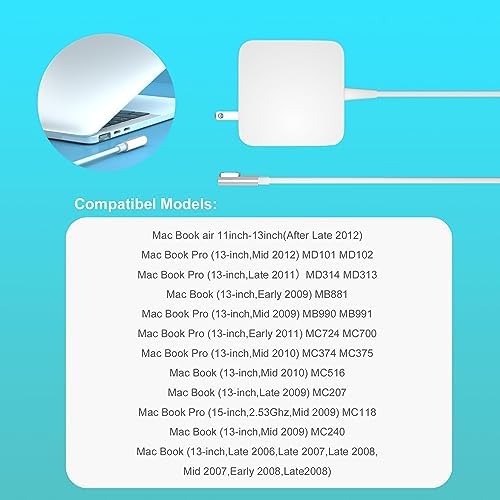 Mac Book Pro Charger, Replacement for 13-inch MacBook Pro Display (Before Mid 2012), 60W AC Adapter L-Tip Connector for MacBook air Charger (Before 2011)