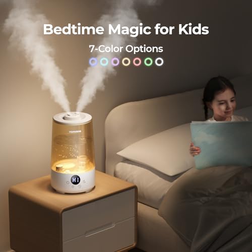 Homvana Humidifiers for Bedroom Home, 3.6 L Cool Mist Top-Fill 34H Super Long Time, Quiet 16dB, Baby Humidifier, Oil Diffuser for Large Room, Plants, Nursery, Office BPA FREE, 7 Color Light Ultrasonic