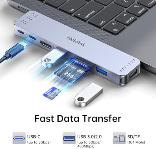USB C Hub Adapter for MacBook, Mac Adapter Multiport 8 in 2 USB-C Hub with HDMI 4K, Thunderbolt 3 Port, USB C&A Data Ports, USB-C to SD/TF Card Slot, Accessories for MacBook Pro Air M3 M2 M1 2024-2018