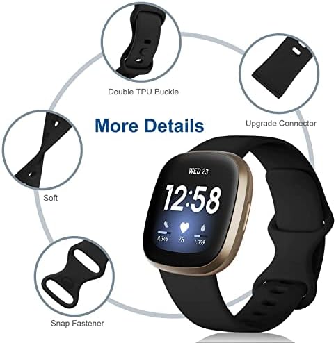 Dirrelo Bands Compatible for Fitbit Versa 3 & Sense, (4-Pack) Replacement TPU Sport Wristbands Accessories Strap for Versa 3 Sense Band Women Men, Large (Black Dark Blue Indigo Gray)