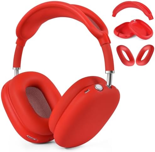 Case for Airpods Max Headphones, Ear Pad Cases Cover/Ear Cups Cover/Headband Cover for AirPods Max (USB-C/Lightning)(2024/2020), Silicone Cover for Airpod Max, Accessories Cass(Red)