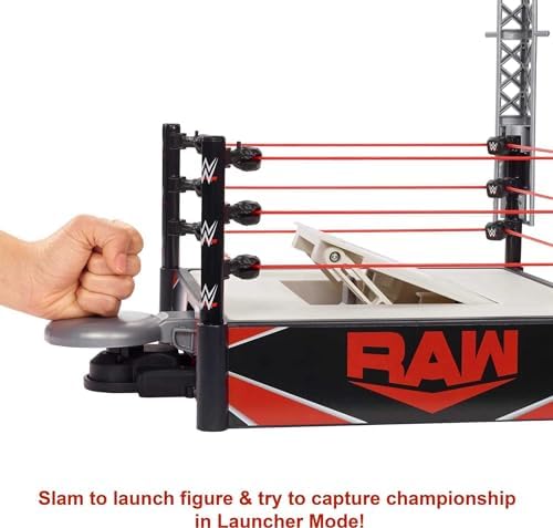Mattel WWE Wrekkin' Kickout Ring Playset with Accessories & 2 Play Modes, Includes Launcher, Crane, WWE Championship & More, 13-inch x 20-inch