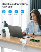Desk Clamp Power Strip, Surge Protector with 5 AC Outlets and 3 USB Ports, Desk Mount Charging Station, Fit 1.97in Tabletop Edge Thick, 6FT Extension Cord, for Home Office Gaming Accessories