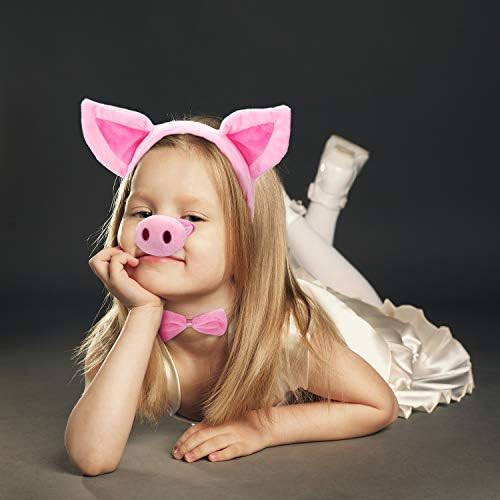 Norme Pig Costume Set Pig Ears Nose Tail and Bow Tie Pink Fancy Dress Costume Kit Accessories for Kids Halloween Party, Mardi Gras Costume Party, Carnival Dress up Play
