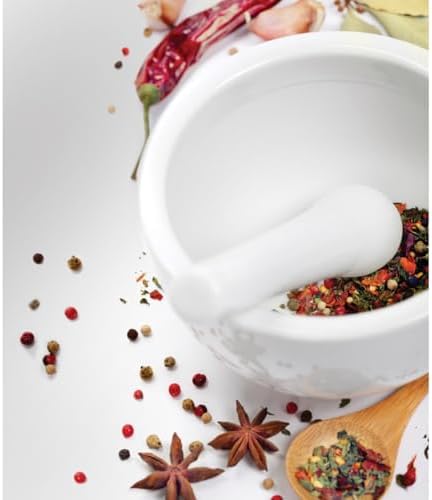 HIC Kitchen Mortar and Pestle for Grinding Spices and Herbs and Crushing Pills, Fine-White Porcelain