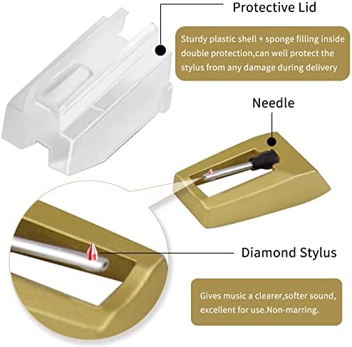 Record Player Needle, Upgraded Record Player Cartridge with Diamond Stylus Replacement for Crosley, ION, LP, Phonograph, and More (Gold)