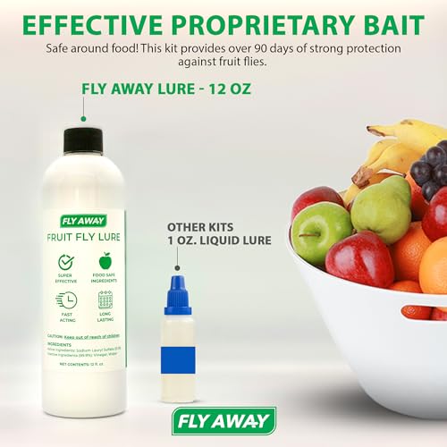 Fly Away - Indoor Fruit Fly Trap Kit. Reusable & Refillable Traps (3), Trap Flies for Over 90 Days with Liquid Bait Lure, Stylish Design - Perfect for Home Kitchens, Bars, Restaurants, and Wineries.
