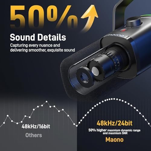 MAONO Dynamic Gaming Microphone with Software: USB XLR Podcast Computer Microphone with Boom arm - RGB PC Mic for Gamer - Podcast Microphone for Streaming Recording Studio YouTube Online Chat PD100XS