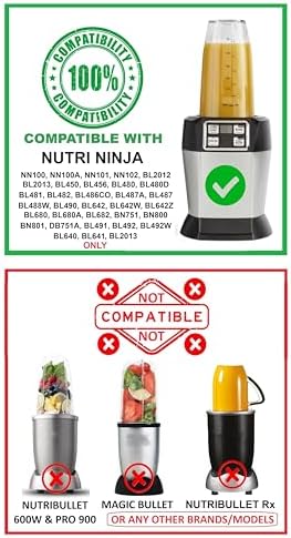 Blendin 32 Ounce Cup with Sip N Seal To Go Lids - Extra Large Replacement Jar Compaible with Nutri Ninja Auto-iQ 1000W and Duo Blenders - Premium Blender Cups Replacement (2 Pack)