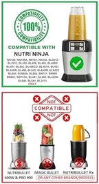Blendin 32 Ounce Cup with Sip N Seal To Go Lids - Extra Large Replacement Jar Compaible with Nutri Ninja Auto-iQ 1000W and Duo Blenders - Premium Blender Cups Replacement (2 Pack)