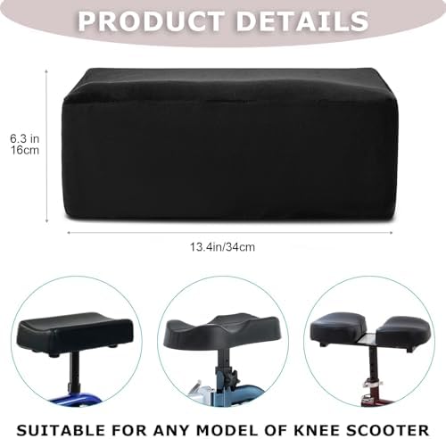 Knee Scooter Cushion 2" thick Memory Foam Knee Scooter Pad for Comfort w/Removable Cover Walker/Roller Accessories fits Most Models (Black)