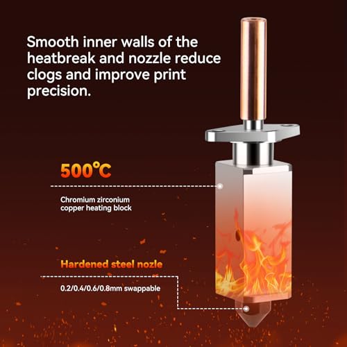P1 Hardened Steel Hotend Kit for Bambu Lab P1P,P1S 3D Printer, Heating Block Replacement,High Speed,High Temperature Extruder Hot End, with 0.2,0.4,0.6,0.8mm Nozzle,Thermistor,Ceramic Heater