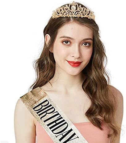 "Birthday Queen" Sash & Rhinestone Tiara Set COCIDE Silver for Women Birthday Decoration Kit Headband for Girl Glitter Crystal Hair Accessories for Party Cake Topper