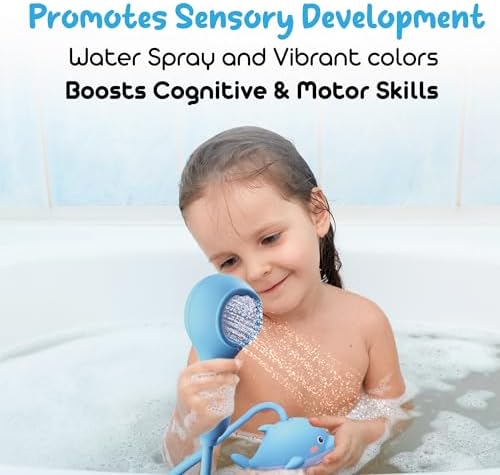 Rechargeable Baby Bath Shower Head - Kids Toddler Bathtub Sprayer Toy - Infant Child Tub Accessories Dolphin Bathtime Water Pump