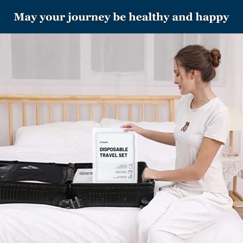 Extguds Disposable Travel Set : Bed Sheet×2+Duvet Cover×2+Pillow case×4+Bath Towels×4+Shower Caps×4+Plastic Bathtub Bag×4+Toilet Seat Covers×4+Compression face Towel×16+Toothbrushes×4+Slippers×4