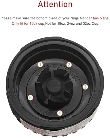 5 Fins Blender Blade Replacement Part For Ninja Blender QB3001SS QB3000 QB3004 QB3005 QB3000SSW-30 QB3000QR-30 QB3001SS-30 QB3000QBK QB3004 QB3005 - Fits for Ninja 16oz Cup [3.35Inch Fins ONLY]