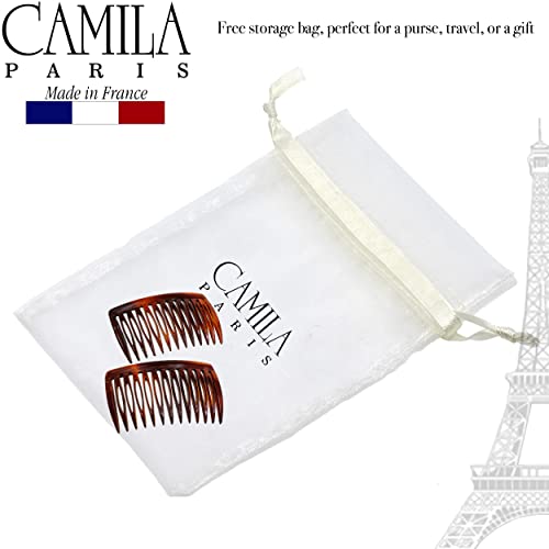 Camila Paris AD825/2 French Hair Side Comb, Small, Curved Tortoise Shell French Twist Hair Combs Decorative, Strong Hold Hair Clips for Women Bun Chignon Up-Do Girls Hair Accessories, Made in France