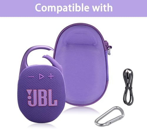 co2CREA Hard Carrying Case Replacement for JBL Clip 5 Waterproof Portable Mini Speaker (Purple Case)