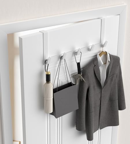 KitchLife Over The Door Hooks Hanger with Extended Arms for Easy Use by Women, Fits 1 3/4" Doors, L18U - Bathroom Accessories and Towel Rack Organization - 1 Pack, White