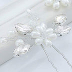 JAKAWIN Bride Wedding Pearl Hair Pins Flower Hair Piece Rhinestone Bridal Hair Accessories for Women HP065 (Silver)