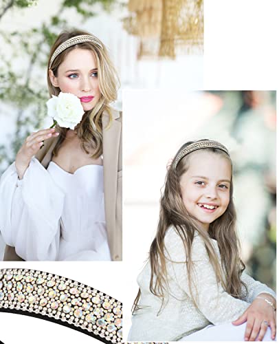 Wecoe Silver Rhinestone Headband for Women and Girls, Colorful Bling Sparkly Crystal Diamond Hair Band, Formal Hair Accessories for Holiday Birthday Gift