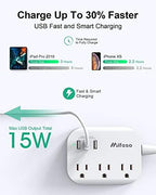 Flat Plug Power Strip with USB Ports - 10FT Extension Cord with 3 Outlets and 3 USB Charging Ports, Wall Mount, No Surge Protection for Cruise Ship Travel, Desk Accessories for Dorm Room Essentials