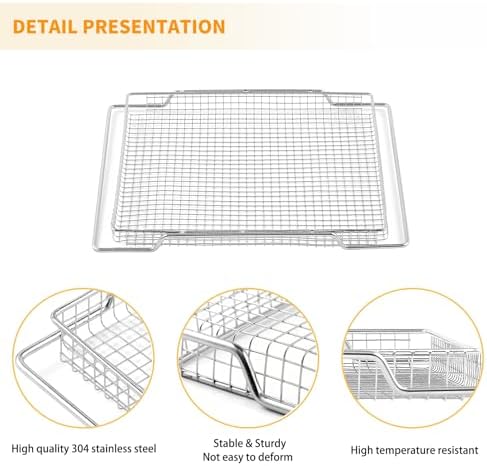 Upgraded Air Fryer Basket Replacement for Breville Smart Oven Parts 304 Stainless Steel Air Fryer Tray BOV800XL Pro BOV845BSS Breville Air Fryer Accessories Mesh Basket Oven Baking Pan 2 Pcs