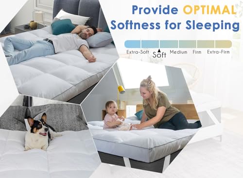 Marine Moon Mattress Topper Queen, Cooling Pillow Top Mattress Topper, Extra Thick Plush Mattress Pad Cover, Overfilled with 7D Down Alternative, Relief Back Pain, Soften Hard Mattress, 80'' x 60''