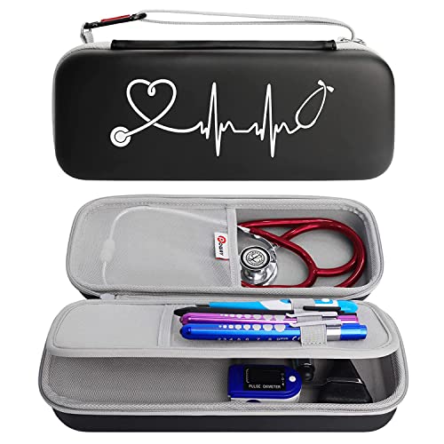 Stethoscope Carrying Case, Hard Stethoscope Case Compatible for 3M Littmann Classic III, Cardiology IV Diagnostic, MDF Acoustica Stethoscopes and Other Nurse Accessories (Pu Black)