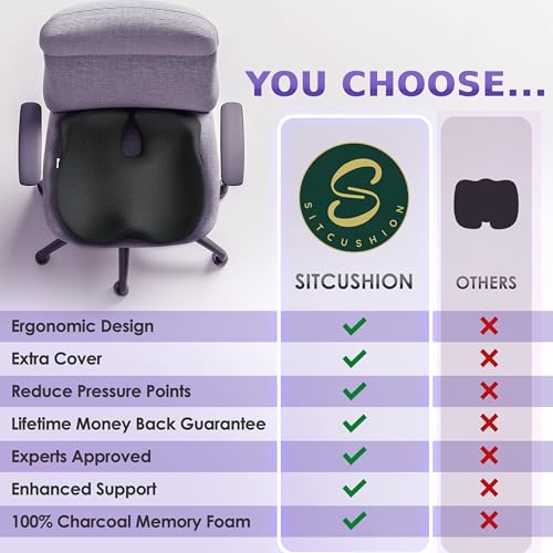 X Large Seat Cushions for Office Chairs– Pressure Relief Seat Cushion for Tailbone Pain, Back Pain, Coccyx & Sciatica Pain Relief Pillow – Office Chair Cushion with Extra Cover(Gray)