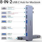 USB C Hub Adapter for MacBook, Mac Adapter Multiport 8 in 2 USB-C Hub with HDMI 4K, Thunderbolt 3 Port, USB C&A Data Ports, USB-C to SD/TF Card Slot, Accessories for MacBook Pro Air M3 M2 M1 2024-2018