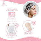 Disposable Shower Caps 100pcs, 18.1 Inch Plastic Shower Cap for Women Waterproof Bath & Bathing Accessories, Home & Travel Essentials