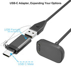 USB Charger for Fitbit Charge 6/5 Luxe, Magnetic Charging Cable with Reset Button, Power Cord Replacement with Type-C Adapter for Fitbit Charge 6/5 Luxe Watch, (50CM | Black)