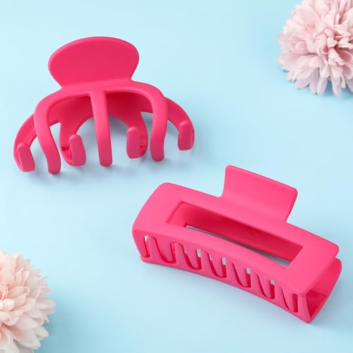 2 Pcs Hot Pink Large Nonslip Acrylic Claw Hair Clips for Thick Hair | Strong Hold Hair Accessories for Women