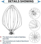 6 Wire Whisk Attachments Compatible with KitchenAid 5-6Quart Mixer, Bowl Lift Stand Mixer Accessories, 6-Quart Stainless Steel Whisk, Egg Cream, Cake Mayonnaise, For Multiple Models