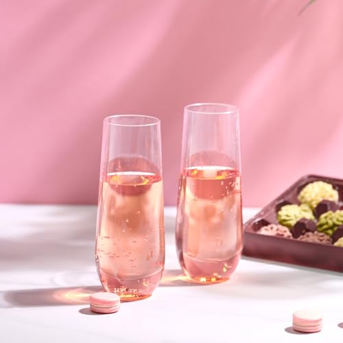 JOLLY CHEF 24 Pack Stemless Plastic Champagne Flutes 9 oz, Crystal Clear Stemless Plastic Toasting Glasses, Clear Disposable Unbreakable Drinkware Ideal for Wedding, Birthday, Party