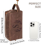 Mens Toiletry Bag Personalized Valentines Day Birthday Gifts for Men Him Initial PU Leather Waterproof Shaving Bag for Toiletries Accessories Travel Essential for Dad Husband Boyfriend (M)