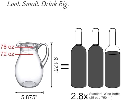 Amazing Abby - Bubbly - 2-Pack Acrylic Pitcher (72 oz), Clear Plastic Water Pitcher with Lid, Fridge Jug, BPA-Free, Shatter-Proof, Great for Iced Tea, Sangria, Lemonade, Juice, Milk, and More