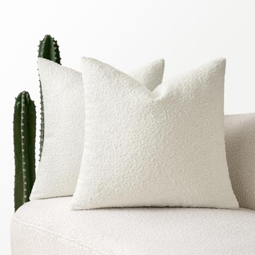 MIULEE Set of 2 White Throw Pillow Covers 20x20 Inch Decorative Couch Pillow Covers Textured Boucle Accent Solid Christmas Pillow Cases Soft for Cushion Chair Sofa Bedroom Livingroom Home Decor