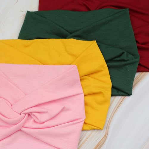 IVARYSS Extra Wide Headbands for Women Non-Slip, 7'' Large Twist Knotted Stretchy Wraps Head Bands Hair Accessories, 4 Pack, Bright Color