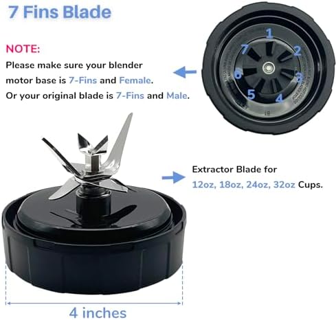 Blender 7 Fins Blade Base Extractor 703KKU100 Replacement Parts Compatible with Ninja Foodi Power SS100 SS101, SS150 Twist, SS151 Twisti, SS300 SS350 SS351 SS400 SS401 CO101B CO150B CO351B CO401B