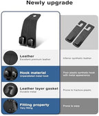 Car Hooks for Headrest, 2PCS Car Purse Hooks Luxurious leather 100% Metal Car Hangers for Seat Multifunctional Car Bag Hook Car Seat Back Storage Hook Accessories (Black)