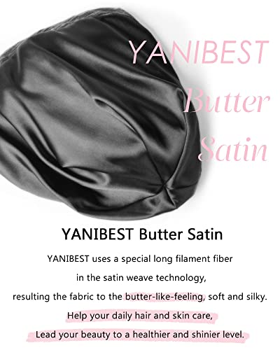 YANIBEST Silk Satin Bonnet Hair Cover Sleep Cap - Light Grey Adjustable Stay on Silk Lined Slouchy Beanie Hat for Night Sleeping