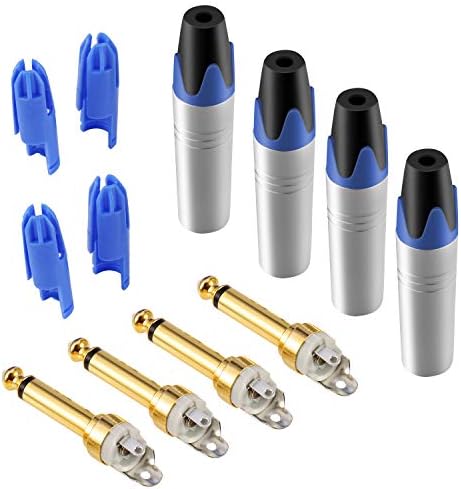 Devinal 1/4 inch Mono Plugs, Replacement 6.35mm TS Solder Type DIY Audio Connector, Heavy Duty Quarter Inch Adapter 24K Gold-Planted for Repair Guitar Cables, Instrument Cord (4 Pack)