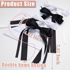 Oversized Long-Tail Hair Bows Set - 4 PCS Ribbons and Large Barrettes for Cute Aesthetic Hair Accessories for Girls (Black White)