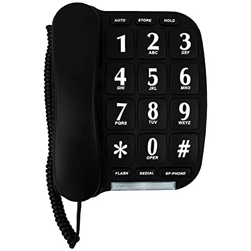Black Big Button Phone for Wall or Desk with Speaker and Memory