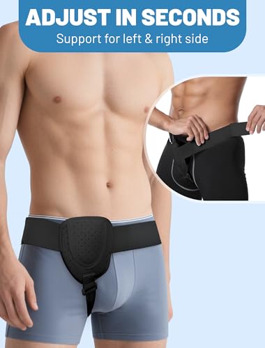 Hernia Belts for Men Inguinal, Hernia Belt for Women, Inguinal Hernia Support for Left or Right Side, Comfortable Adjustable Waist Strap with Removable Compression Pads, Black
