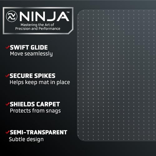 NINJA Easy Glide Office Chair Mat for Carpet Floors, Strong Slip Resistant Under Desk Floor Protector, Stay in Place Plastic Computer Mats for Rolling Work and Gaming Chairs, 32.5x48 Inch, Clear